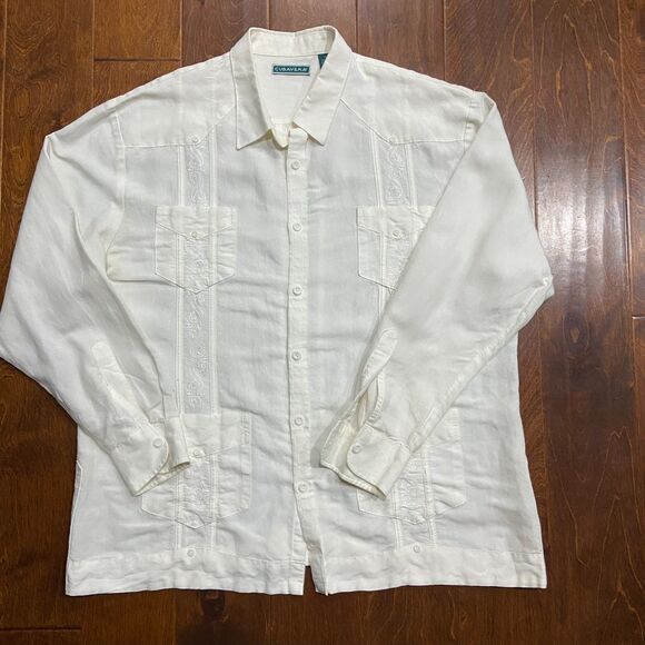 Cubavera Casual Quad Pocket Embroidered White Rayon Button Down Shirt Men's XL - Picture 3 of 8